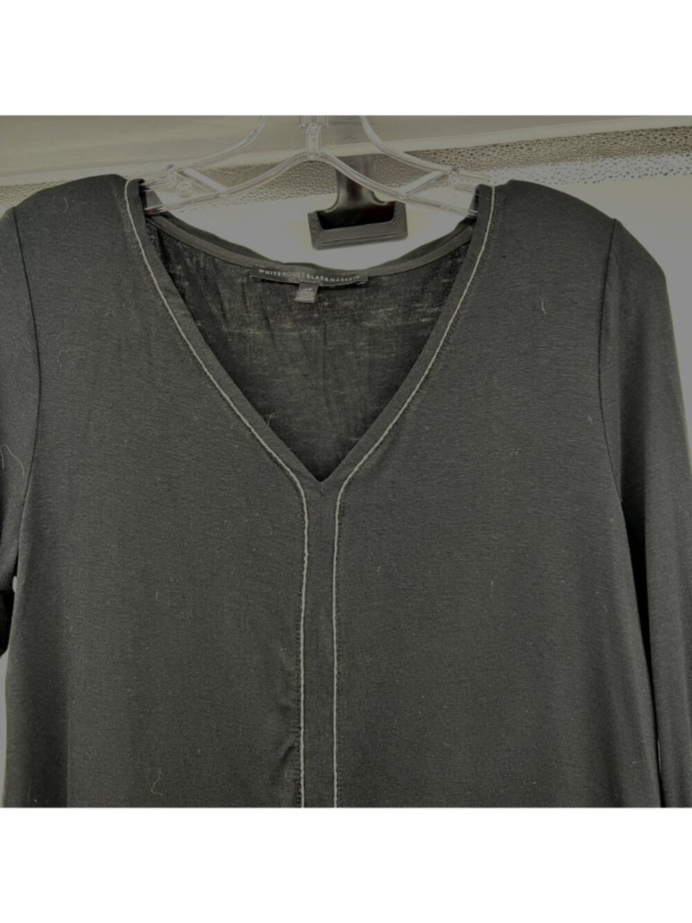 WHBM Womens Long Sleeve Top Black/Silver V-Neck Mixed Media Size XS - Picture 2 of 9